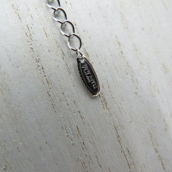 VCLM Necklace Heart Pendant 17" Silver Tone Imitation Pearl Station Rhinestones - Picture 8 of 8